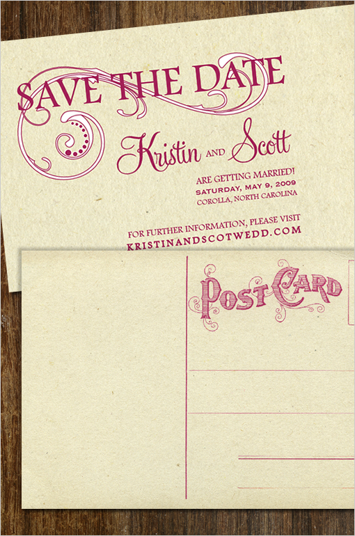 Vintage Postcard Save the Date Wedding Chicks